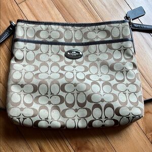 Coach Tan and Brown Signature Shoulder Bag